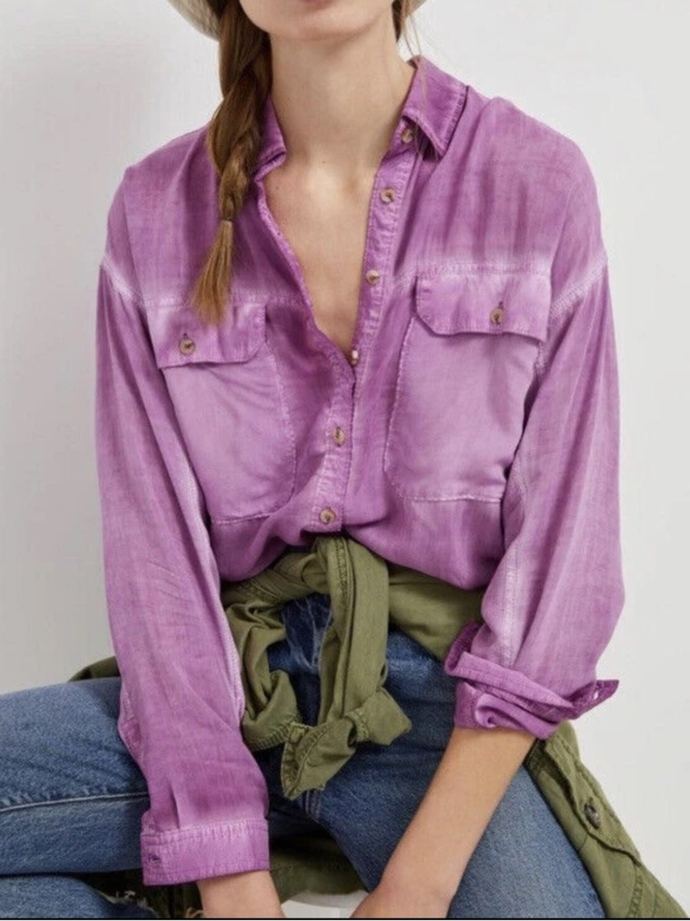 Pilcro Anthropologie Purple Joelle Relaxed  Casual Buttondown Shirt Womens XL